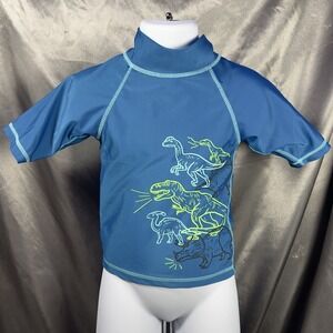 UV Skinz Toddler Boys Rash Guard Swim Shirt - Size 2T Dinosaur Teal Green Blue